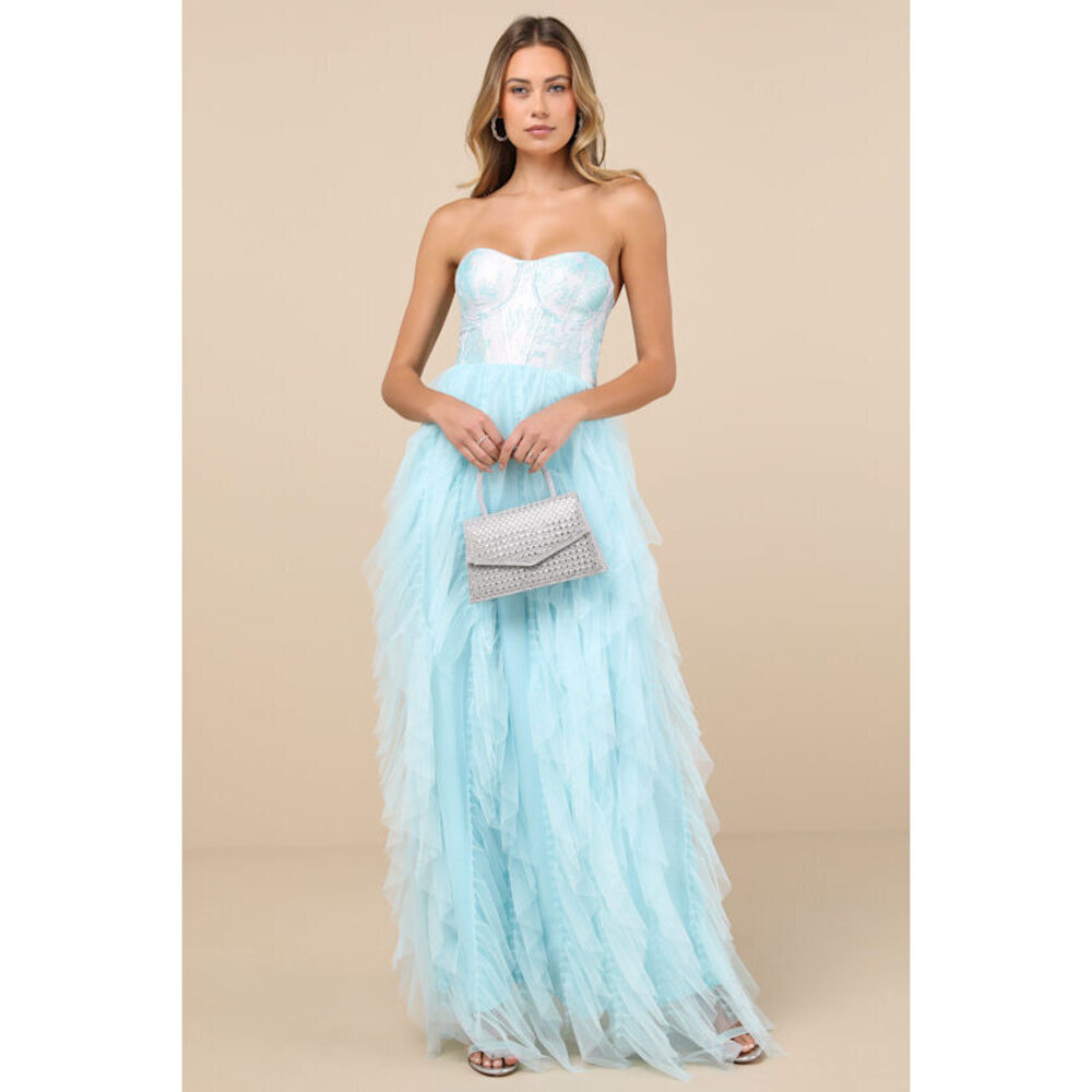 Lulus Malley Light Blue Ruffled Tulle Maxi Dress - Size M